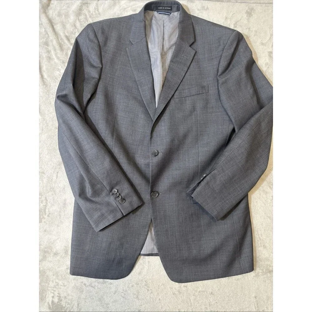 Tommy Hilfiger 100% Wool Blazer Sport Coat Gray 2 Button Size 42L